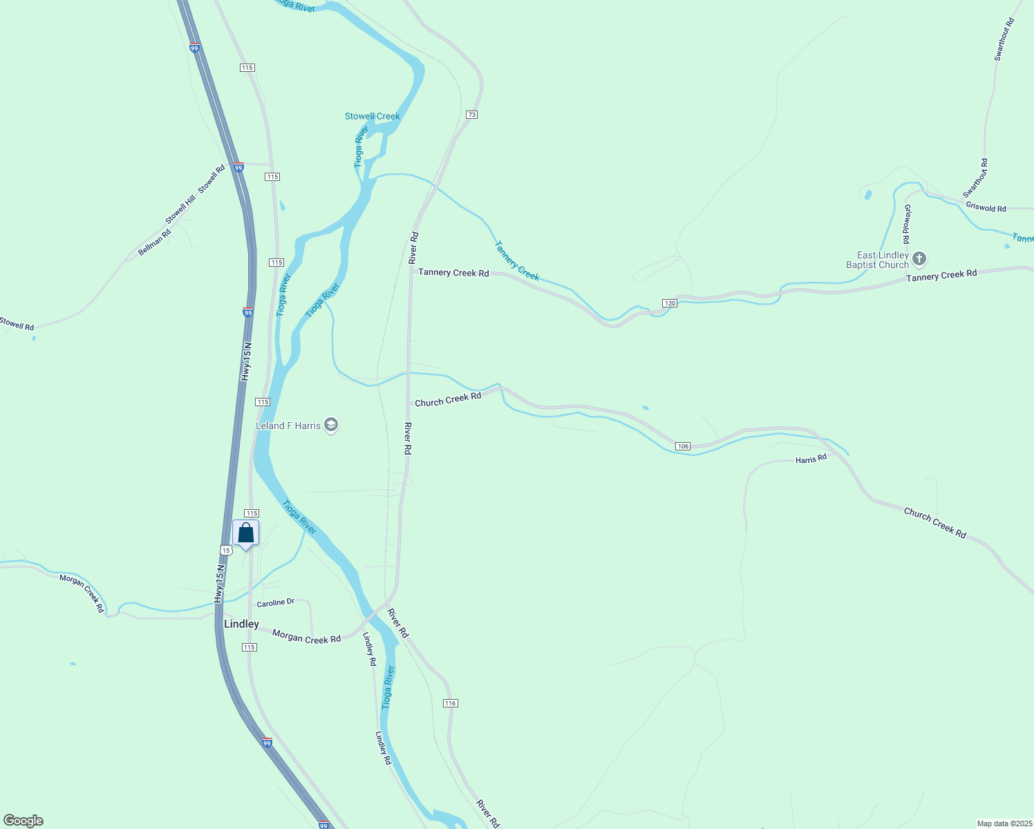 map of restaurants, bars, coffee shops, grocery stores, and more near 9642 Church Creek Road in Lindley