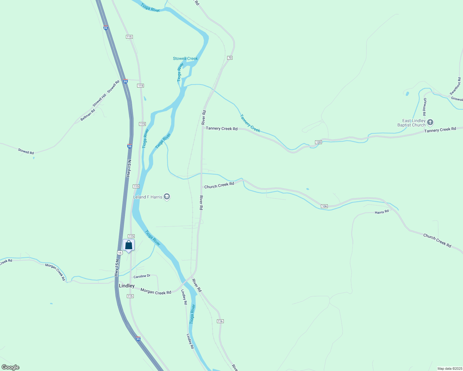 map of restaurants, bars, coffee shops, grocery stores, and more near 9642 Church Creek Road in Lindley