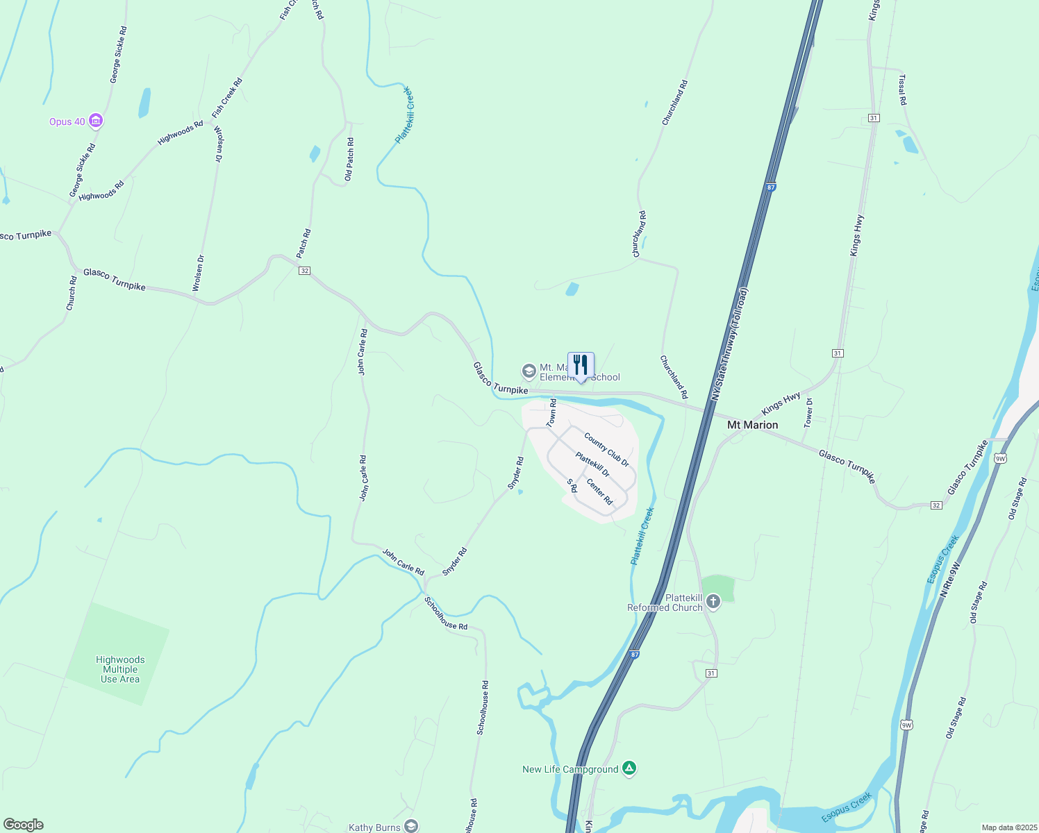 map of restaurants, bars, coffee shops, grocery stores, and more near 8 Overlook Circle in Mount Marion