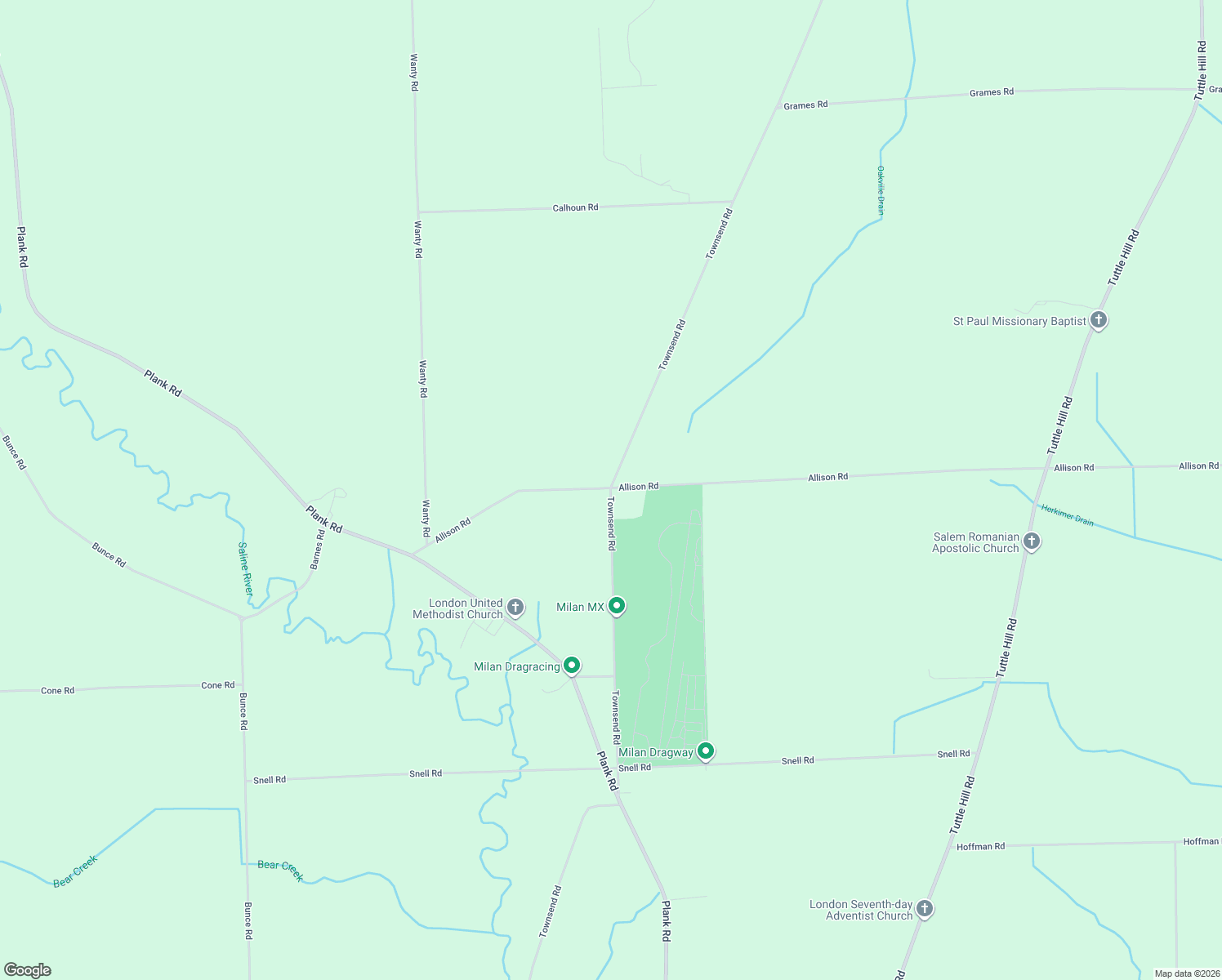 map of restaurants, bars, coffee shops, grocery stores, and more near 11598 Townsend Road in Maybee