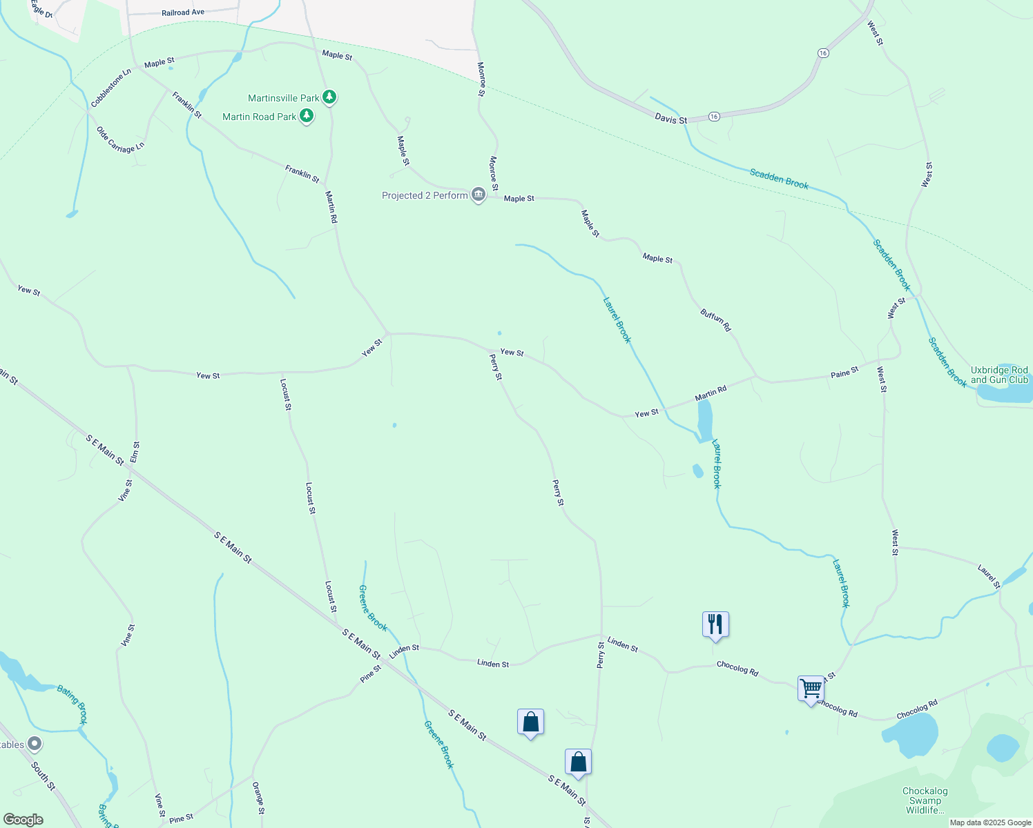 map of restaurants, bars, coffee shops, grocery stores, and more near 24 Perry Street in Douglas