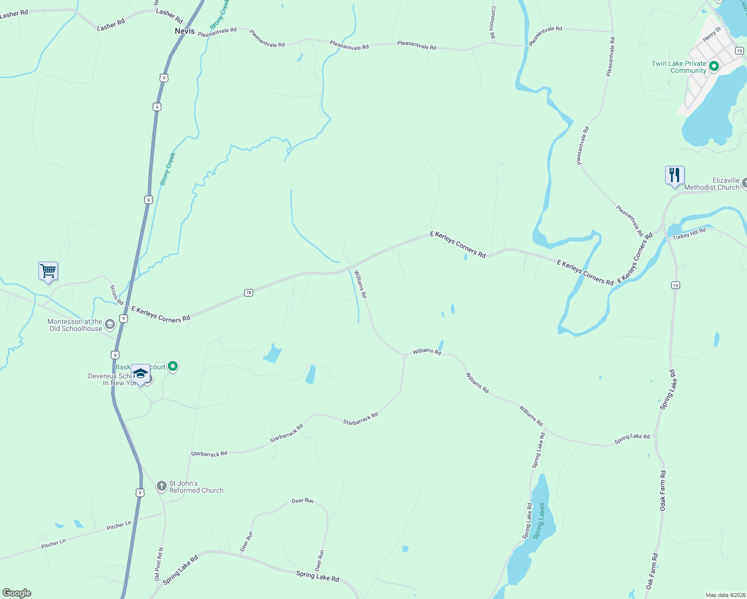 map of restaurants, bars, coffee shops, grocery stores, and more near 37 Williams Road in Red Hook