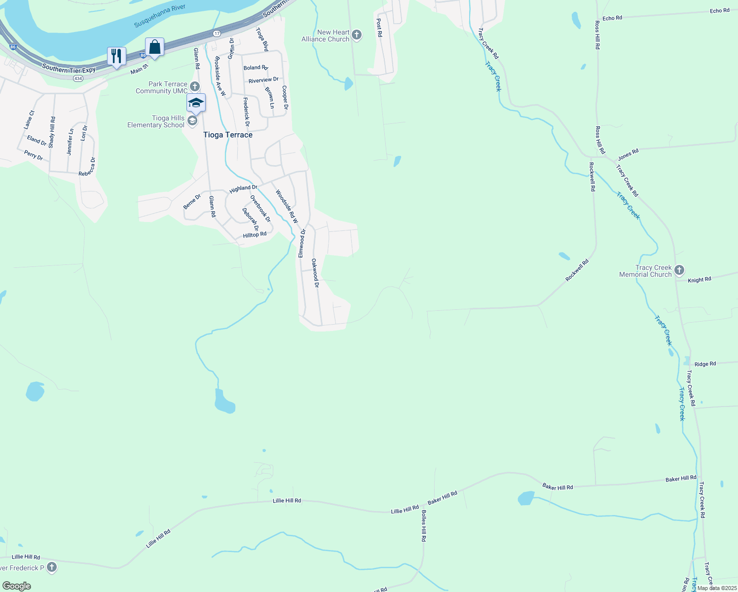 map of restaurants, bars, coffee shops, grocery stores, and more near 25 Azalea Dr in Apalachin