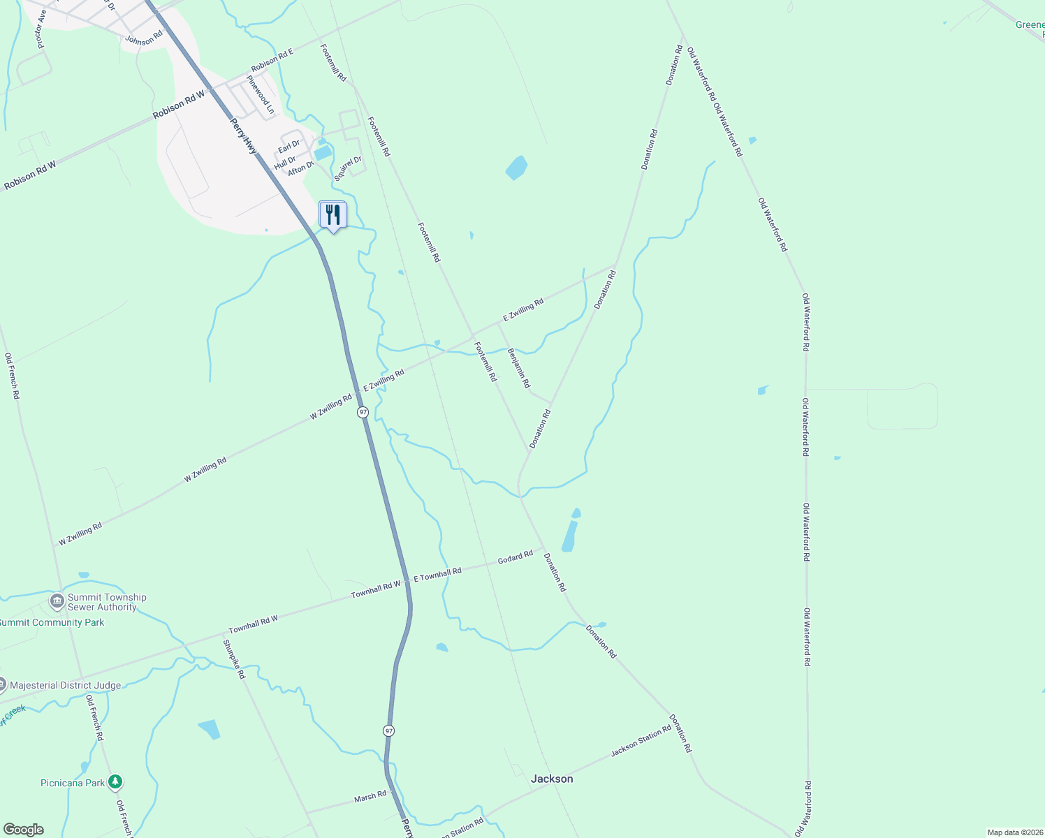 map of restaurants, bars, coffee shops, grocery stores, and more near 9181 Footemill Rd in Erie