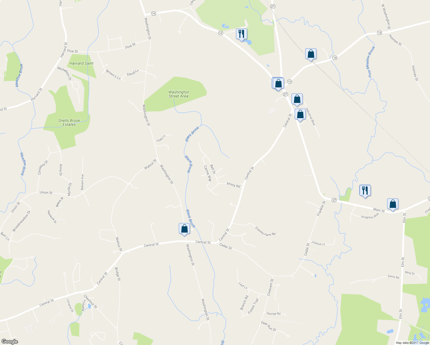 map of restaurants, bars, coffee shops, grocery stores, and more near 9 Falcon Road in East Bridgewater