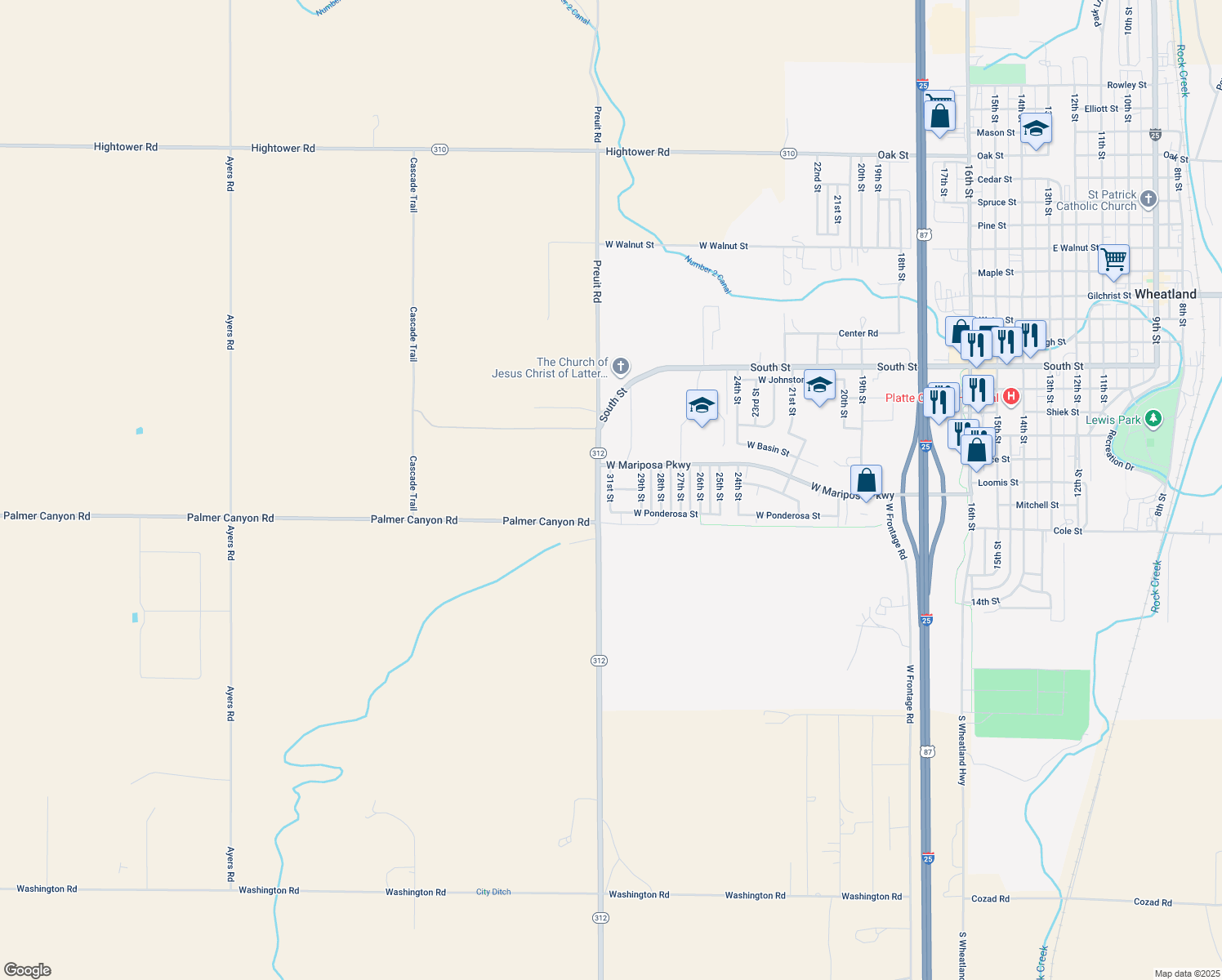 map of restaurants, bars, coffee shops, grocery stores, and more near 49 31st St in Wheatland