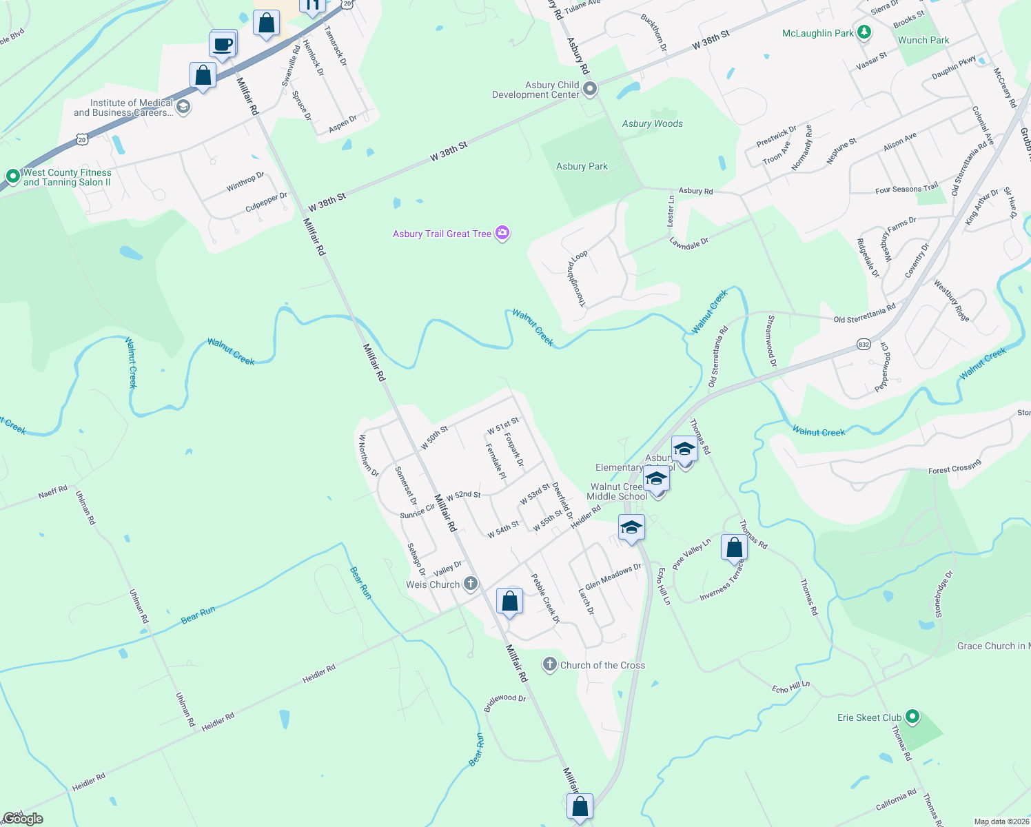 map of restaurants, bars, coffee shops, grocery stores, and more near 5032 Deerfield Dr in Fairview