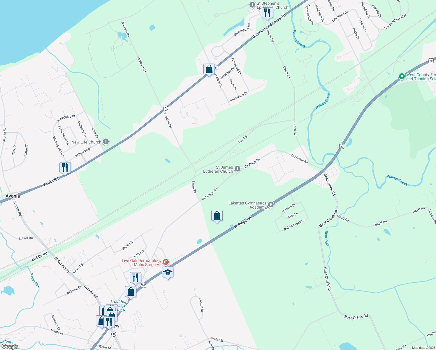 map of restaurants, bars, coffee shops, grocery stores, and more near 6916 Old Ridge Rd in Fairview