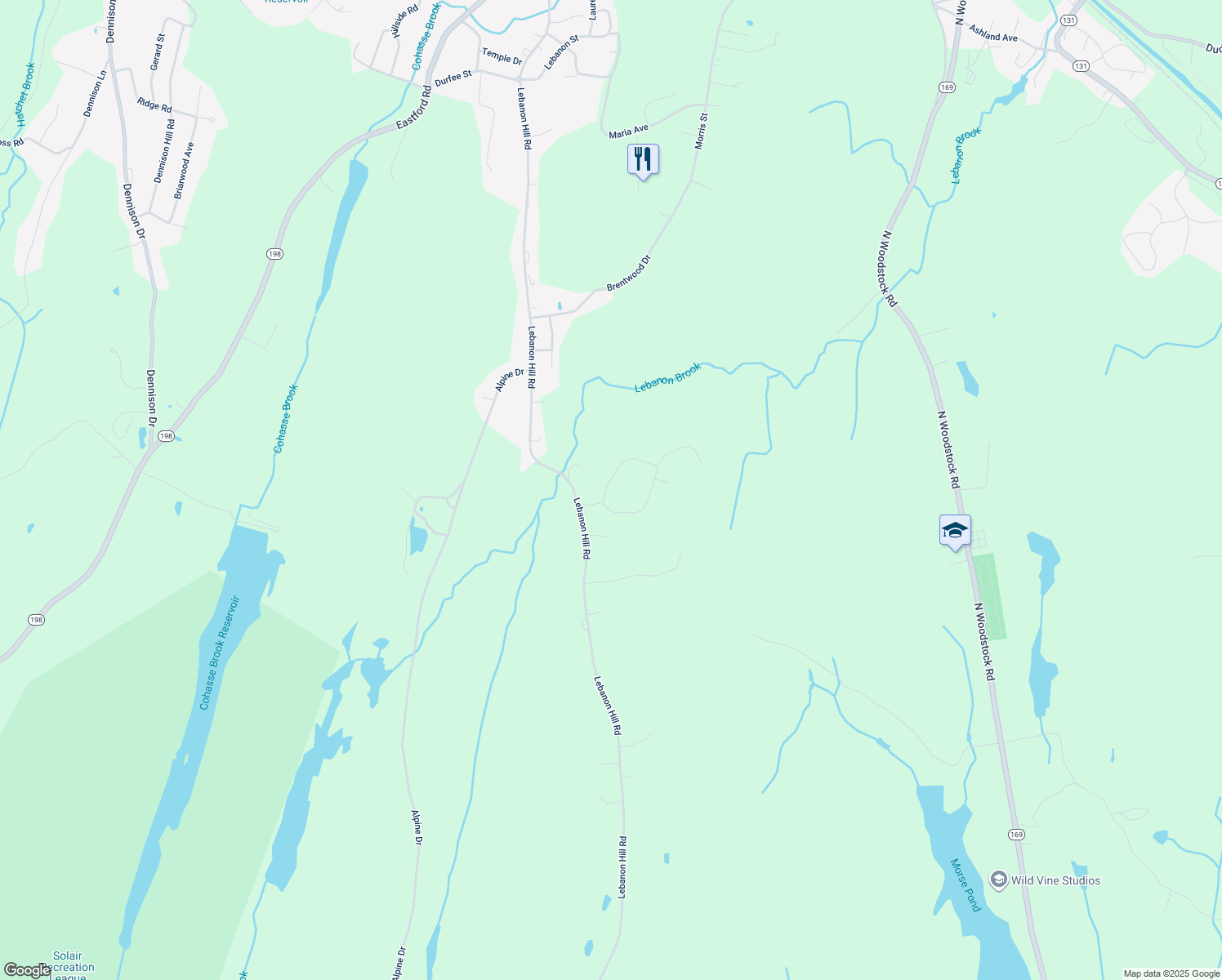 map of restaurants, bars, coffee shops, grocery stores, and more near 18 Stony Brook Drive in Southbridge