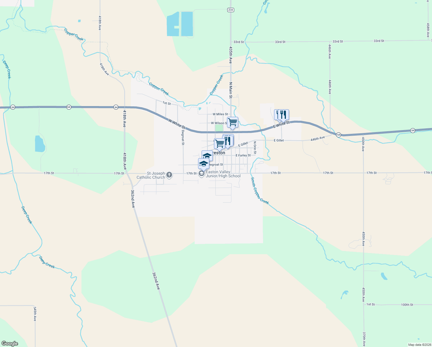 map of restaurants, bars, coffee shops, grocery stores, and more near 199 West School Street in Preston