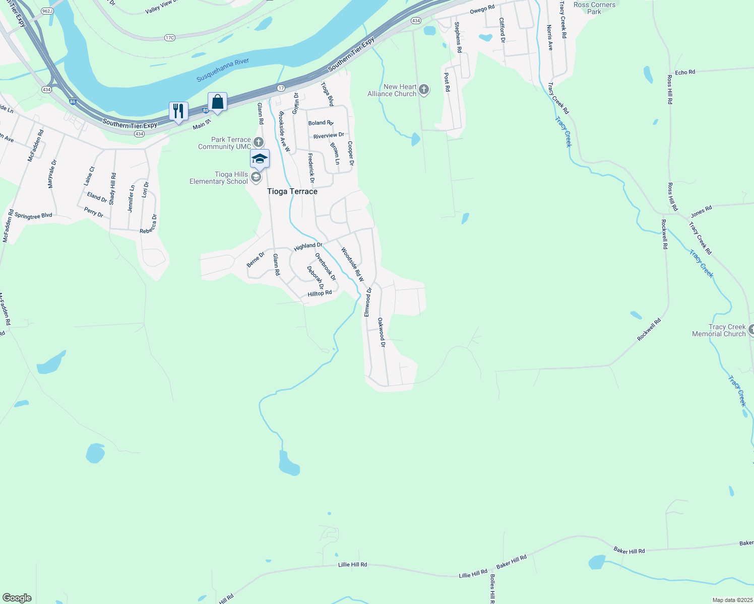 map of restaurants, bars, coffee shops, grocery stores, and more near 10 Oakwood Dr in Apalachin