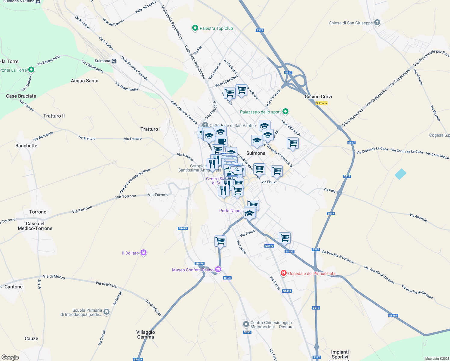 map of restaurants, bars, coffee shops, grocery stores, and more near 4 Vicolo Battista in Sulmona