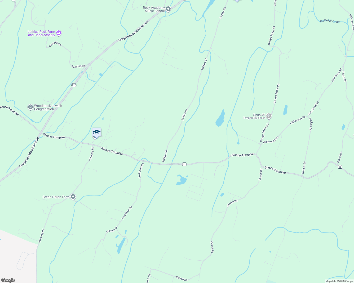 map of restaurants, bars, coffee shops, grocery stores, and more near 375 Phillips Rd in Saugerties