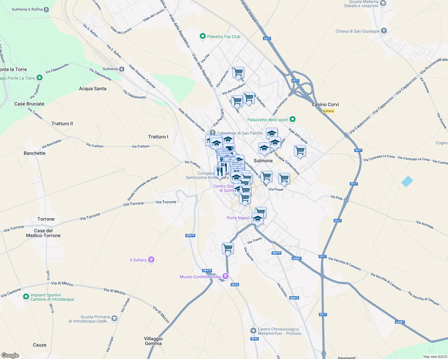 map of restaurants, bars, coffee shops, grocery stores, and more near 2 Via Rettangolo in Sulmona
