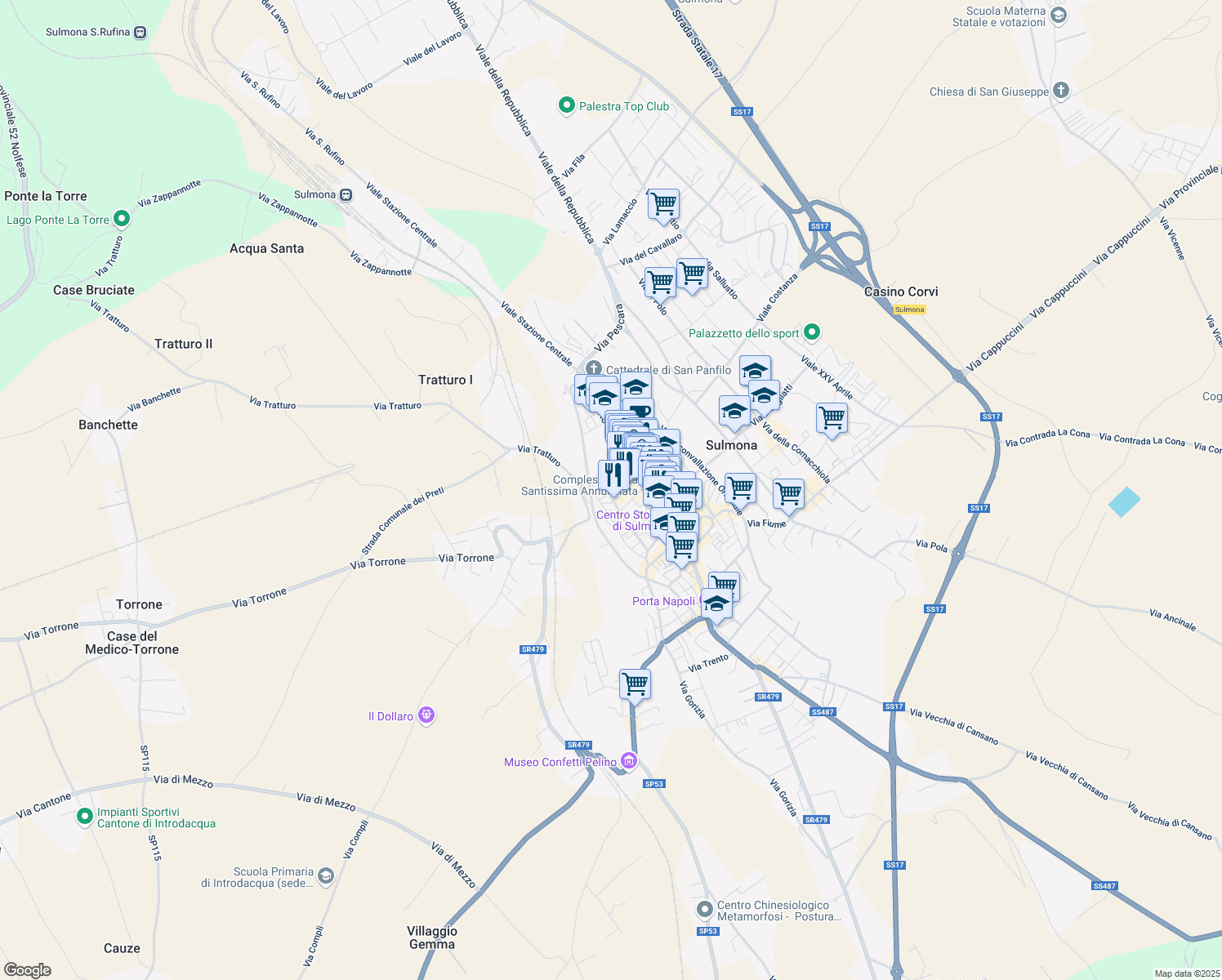 map of restaurants, bars, coffee shops, grocery stores, and more near 2 Via Rettangolo in Sulmona