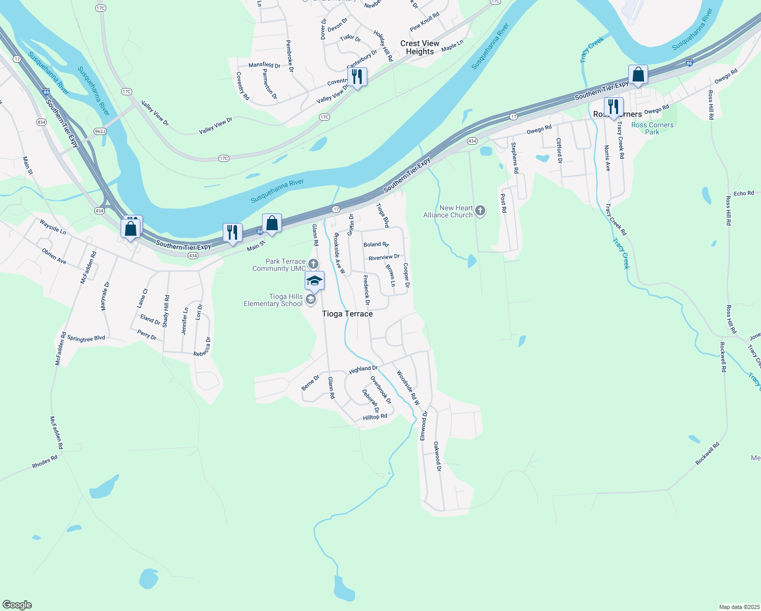 map of restaurants, bars, coffee shops, grocery stores, and more near 5 Terrace Dr in Apalachin