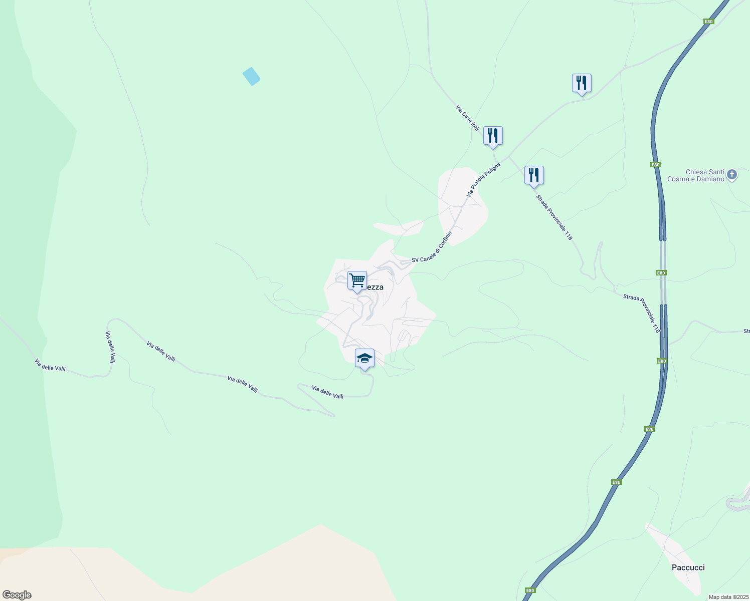 map of restaurants, bars, coffee shops, grocery stores, and more near 21 Via Concanelle in Prezza