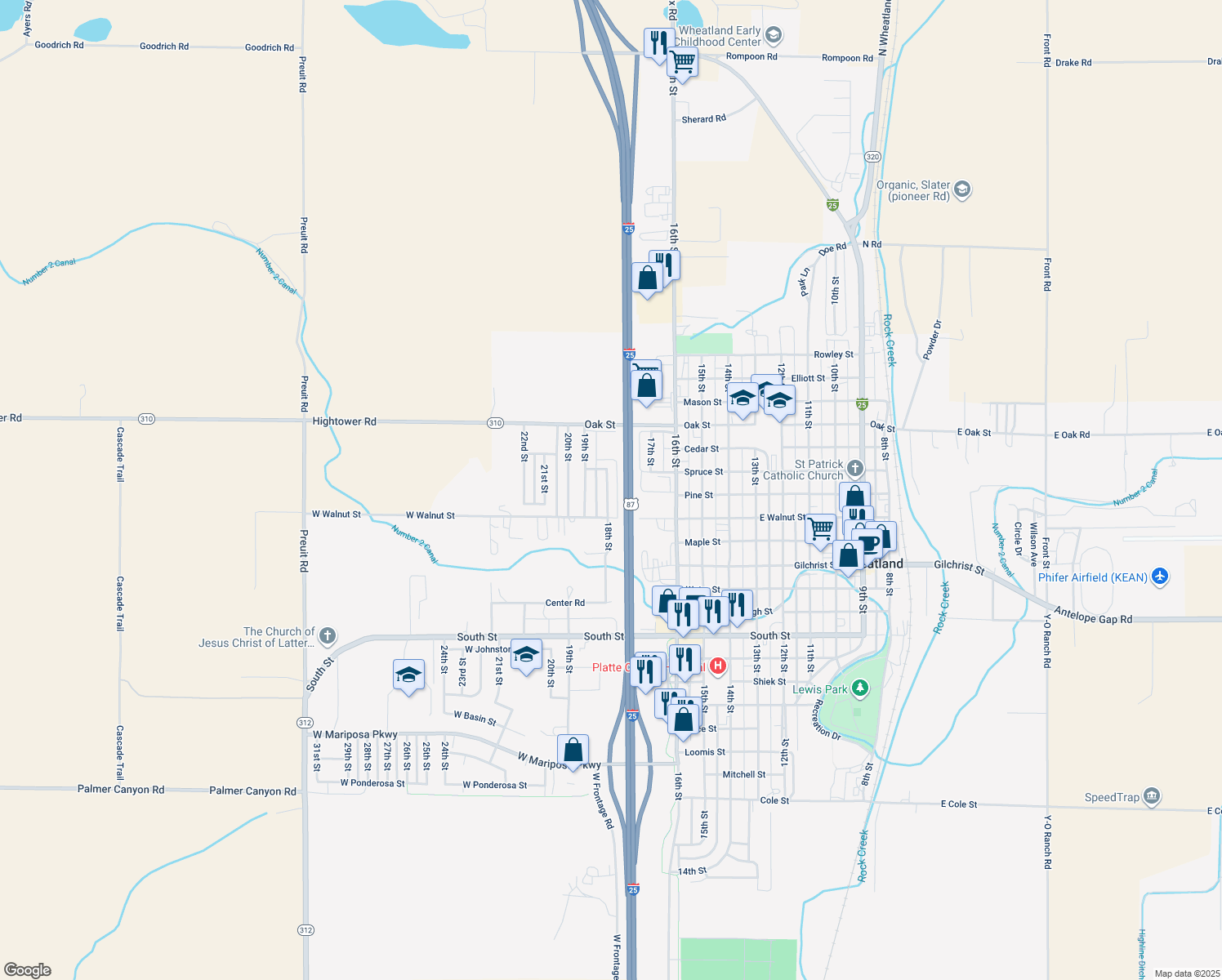 map of restaurants, bars, coffee shops, grocery stores, and more near 1003 18th St in Wheatland
