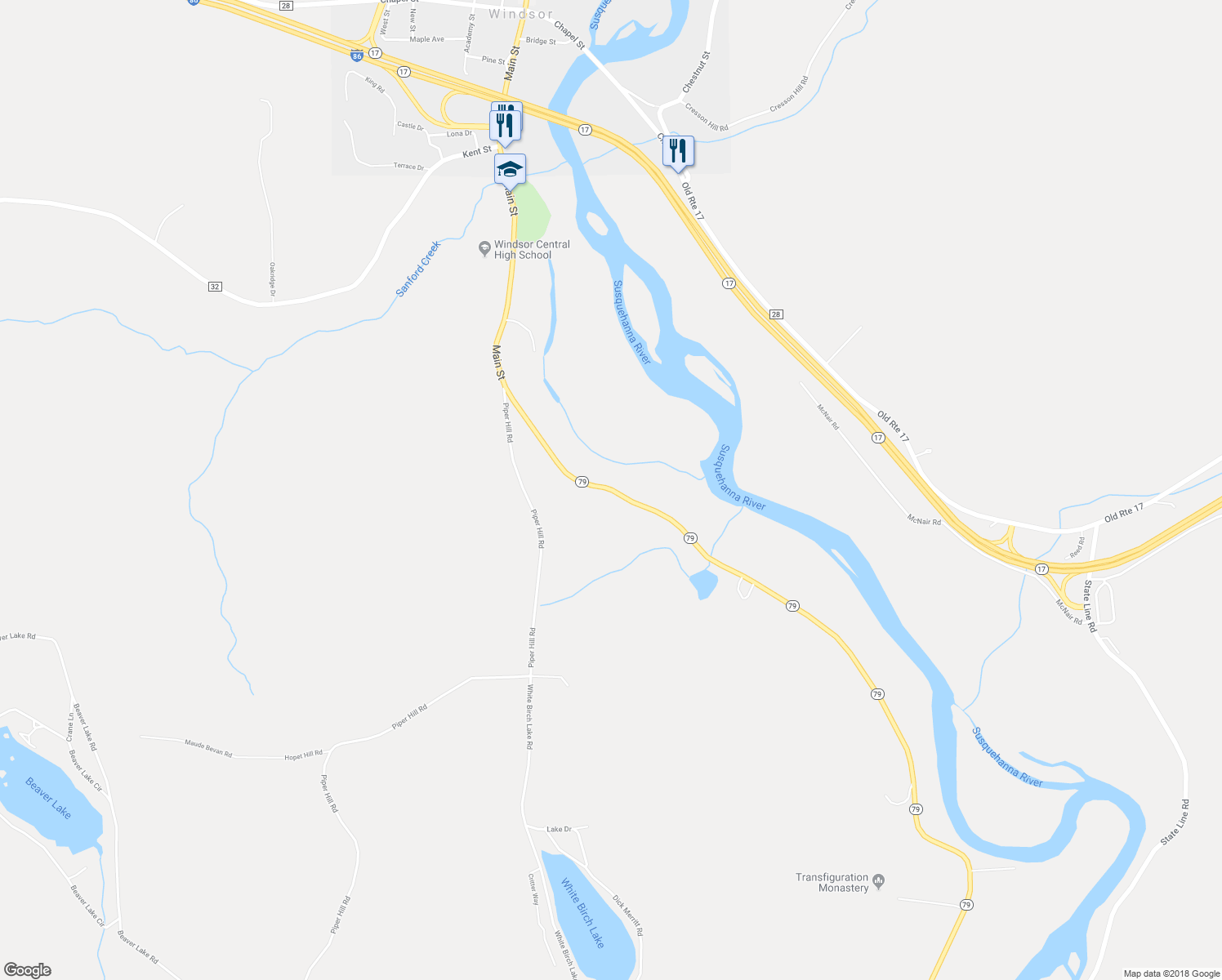 map of restaurants, bars, coffee shops, grocery stores, and more near 1121 Highway 79 in Windsor