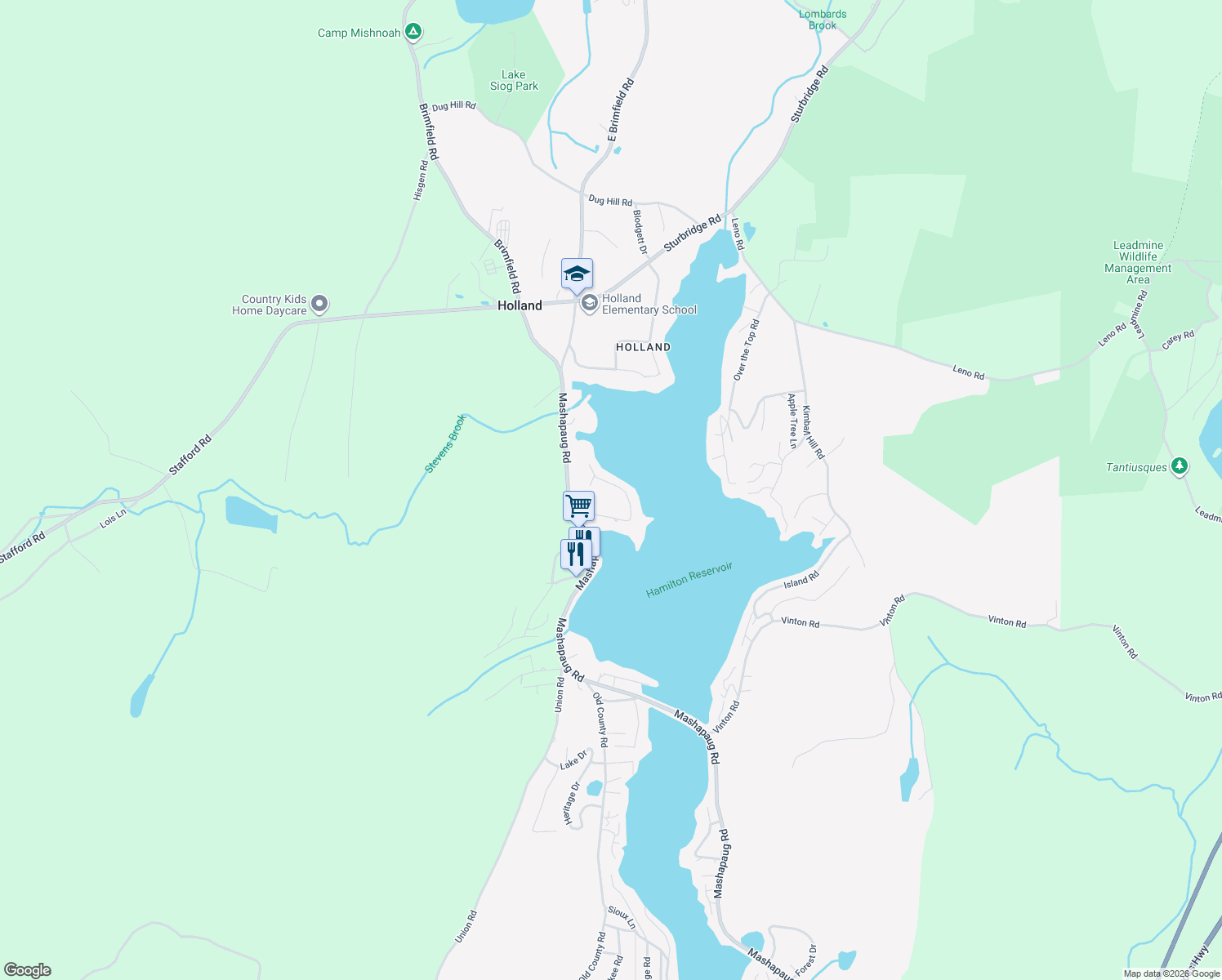 map of restaurants, bars, coffee shops, grocery stores, and more near 33 Lakeshore Drive in Holland