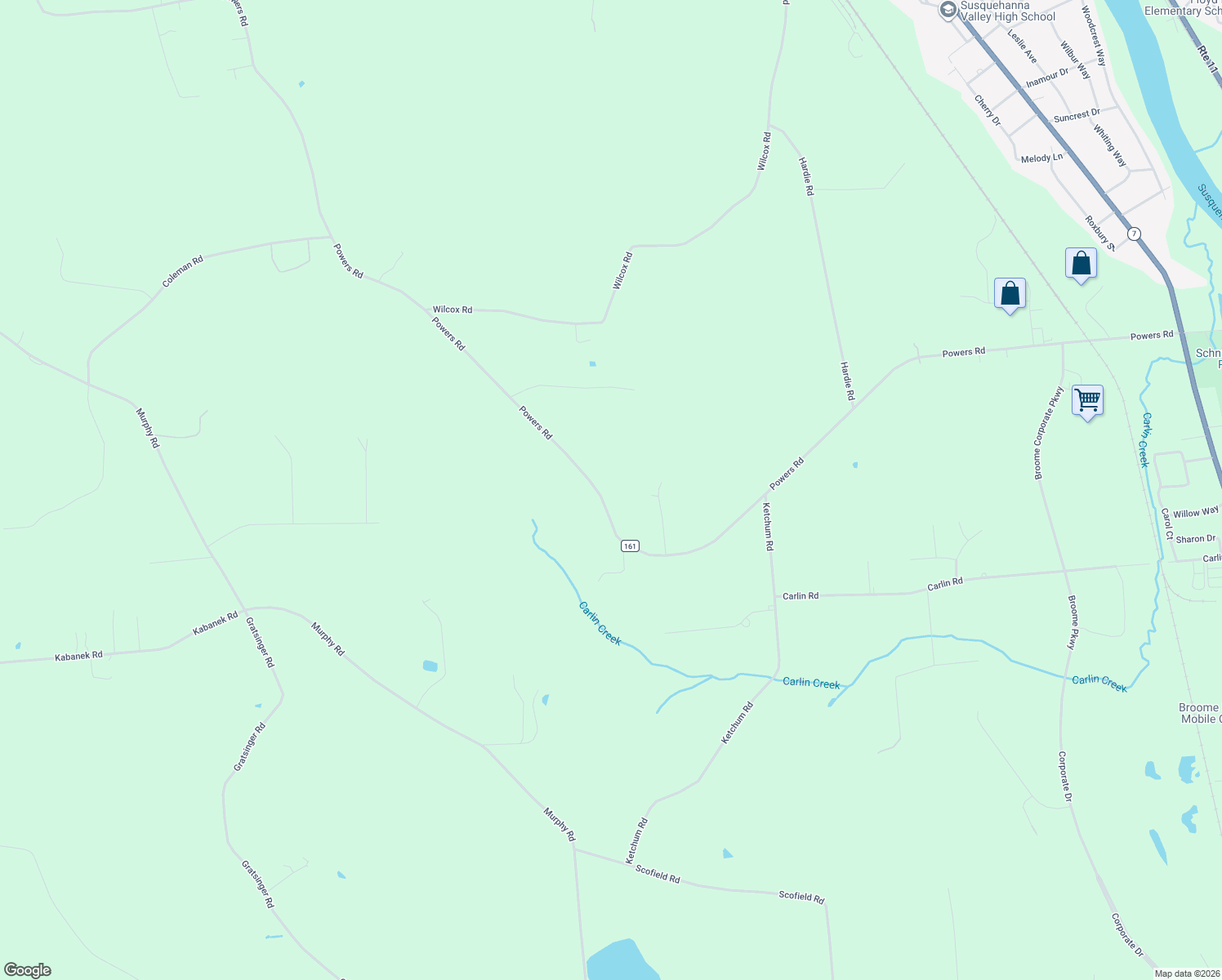 map of restaurants, bars, coffee shops, grocery stores, and more near 711 Powers Road in Conklin