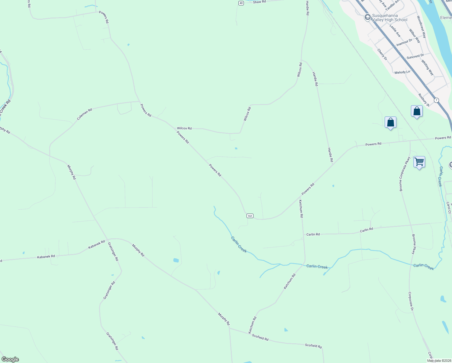 map of restaurants, bars, coffee shops, grocery stores, and more near County Road 161 in Conklin