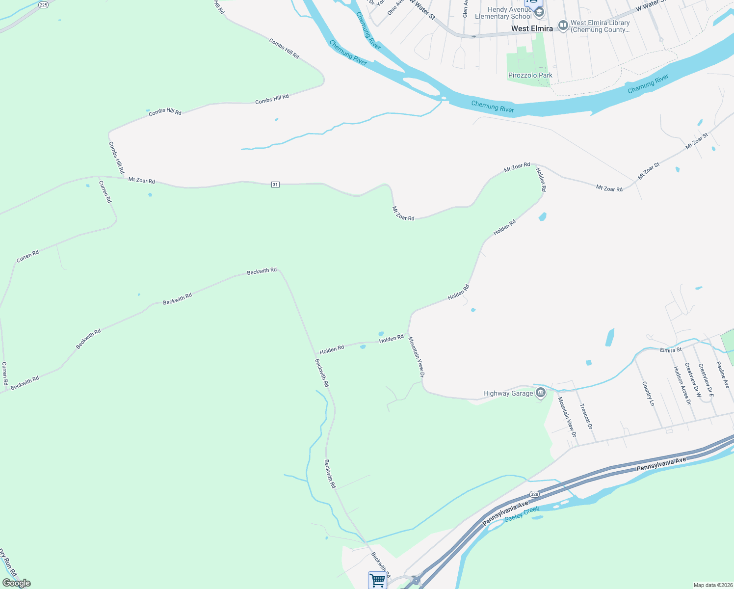 map of restaurants, bars, coffee shops, grocery stores, and more near 284 Beckwith Road in Pine City