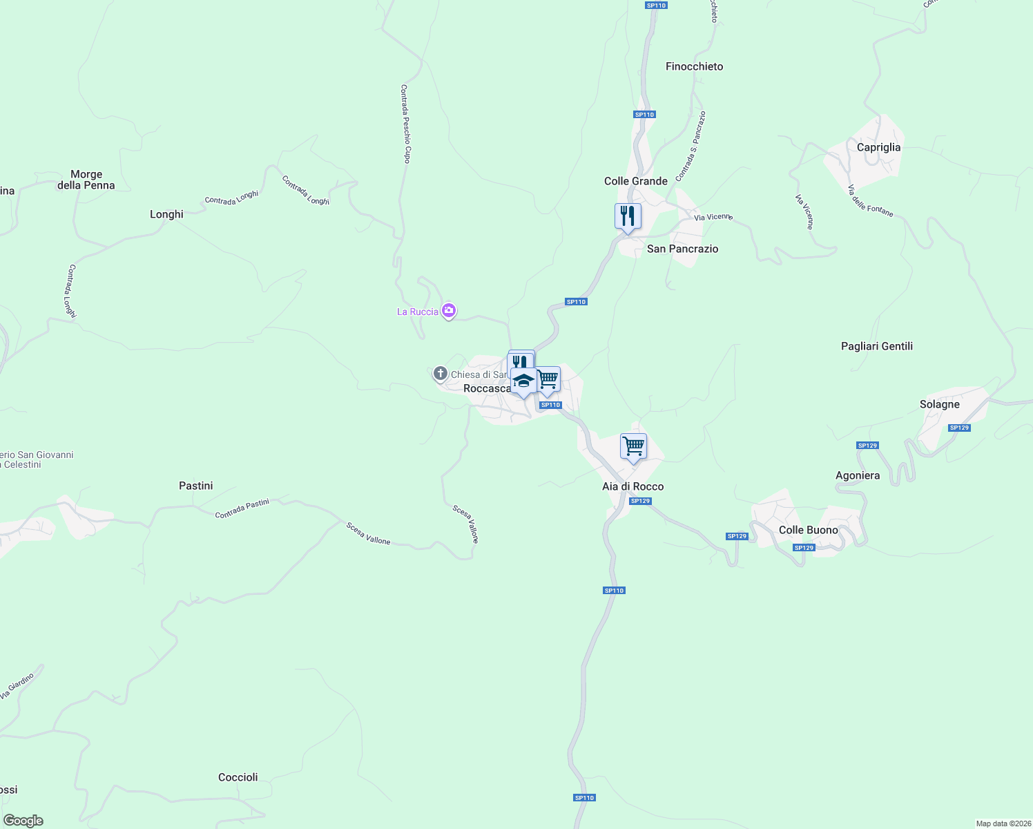 map of restaurants, bars, coffee shops, grocery stores, and more near 6 Strada Provinciale 110 in Roccascalegna