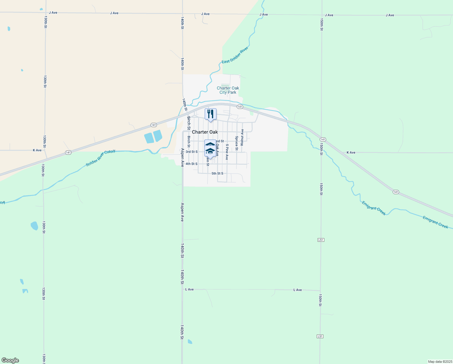 map of restaurants, bars, coffee shops, grocery stores, and more near 520 6th St S in Charter Oak