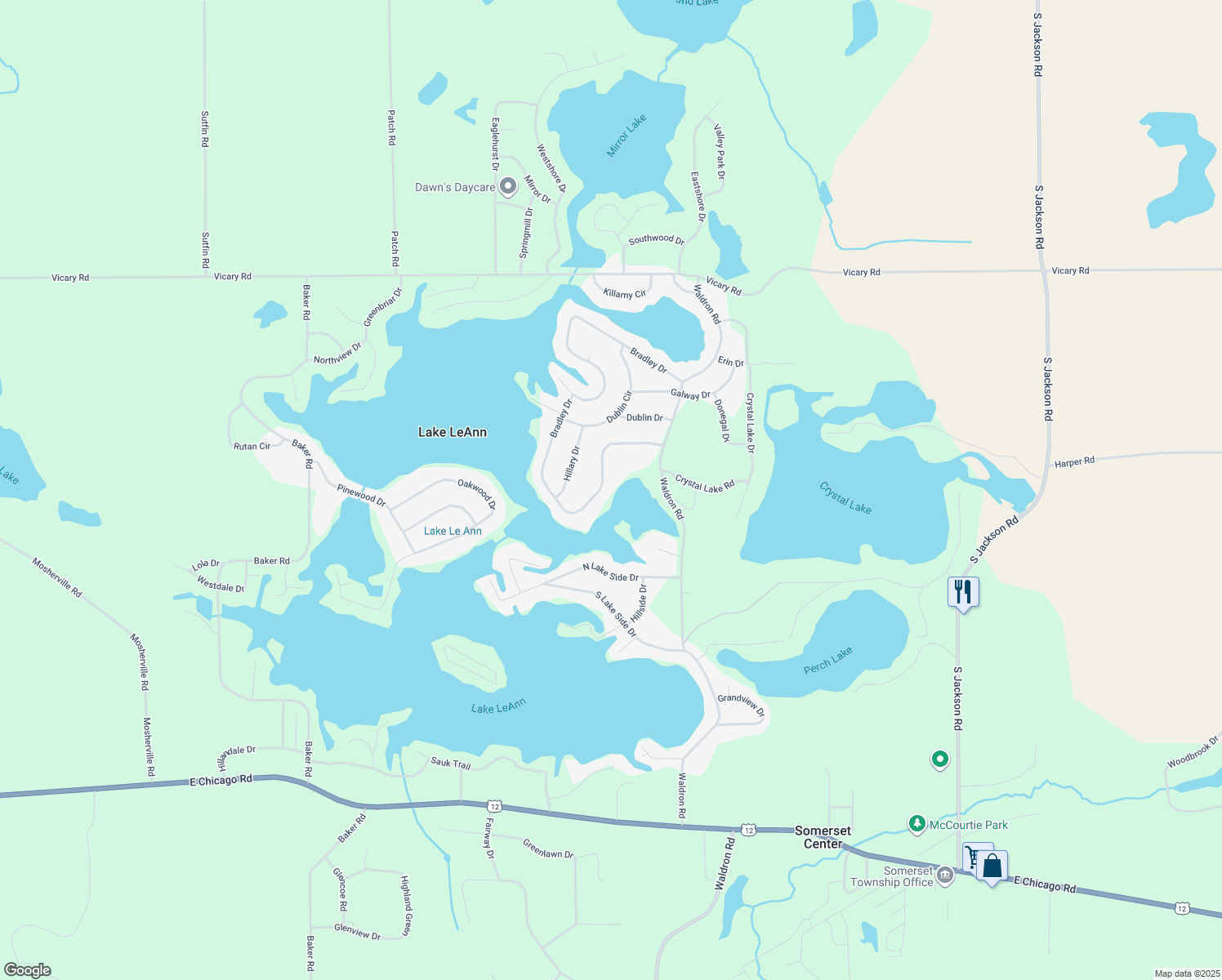 map of restaurants, bars, coffee shops, grocery stores, and more near 11568 Bradley Drive in Jerome