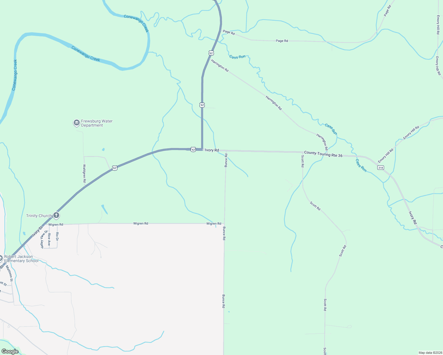 map of restaurants, bars, coffee shops, grocery stores, and more near 1595 Bunce Road in Frewsburg