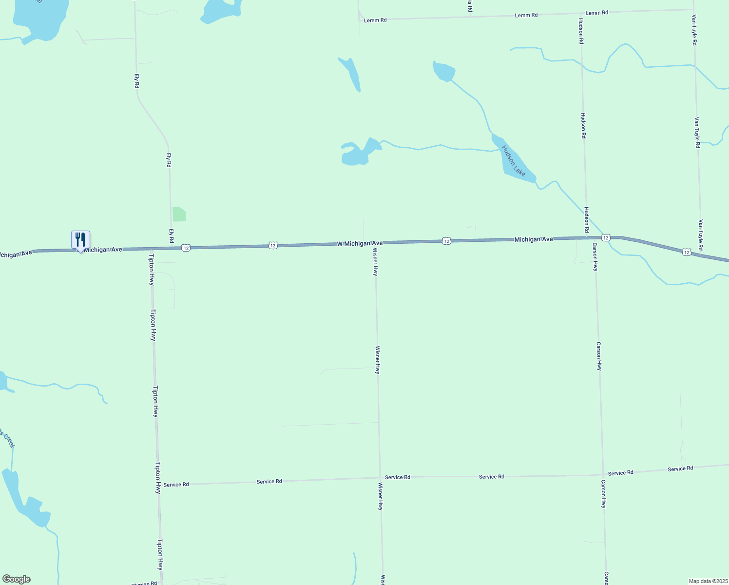 map of restaurants, bars, coffee shops, grocery stores, and more near 12800 Wisner Hwy in Clinton
