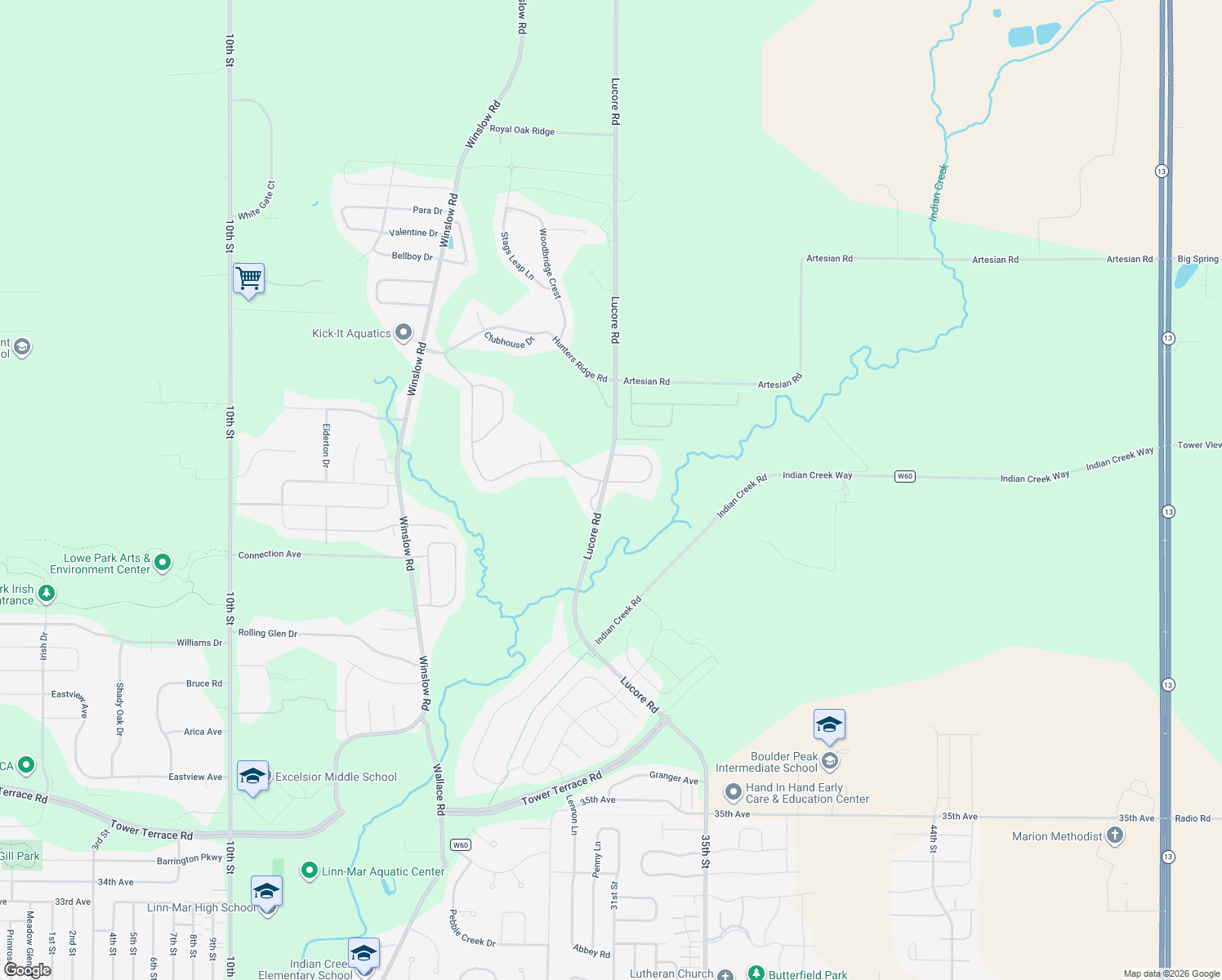 map of restaurants, bars, coffee shops, grocery stores, and more near 3103 Silver Oak Trail in Marion