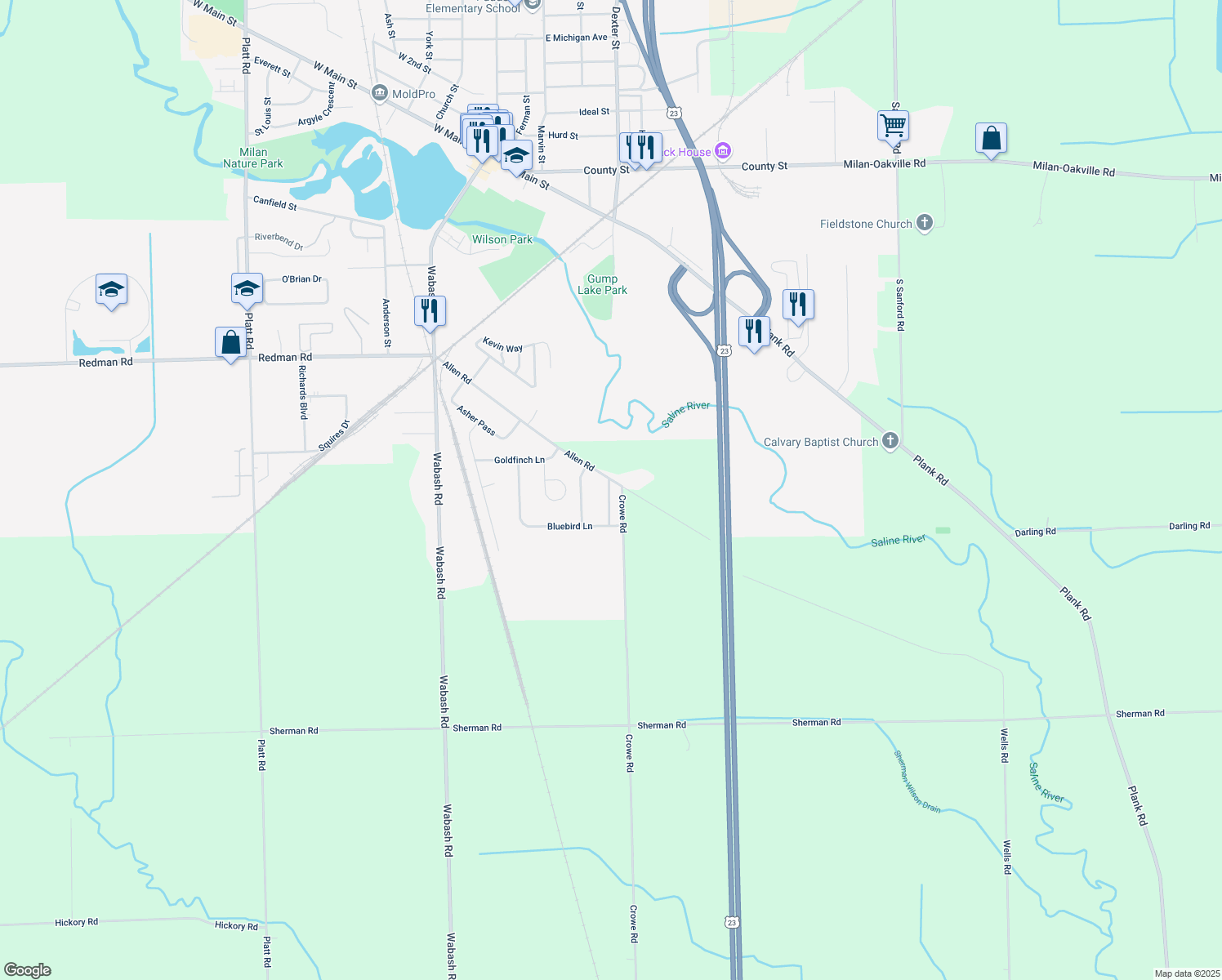 map of restaurants, bars, coffee shops, grocery stores, and more near 819 King Fisher Street in Milan
