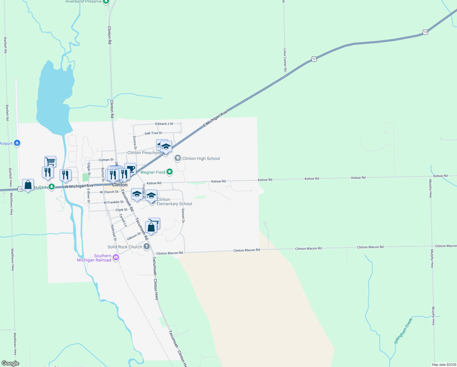 map of restaurants, bars, coffee shops, grocery stores, and more near 102 Follis Ct in Clinton