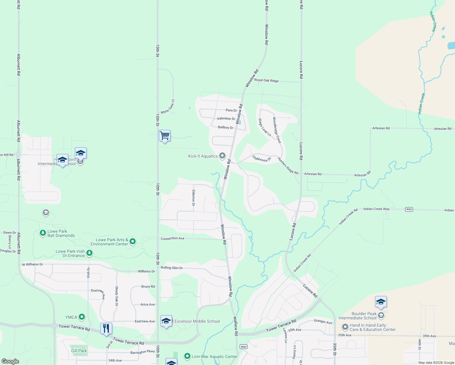 map of restaurants, bars, coffee shops, grocery stores, and more near 5325 Winslow Rd in Marion