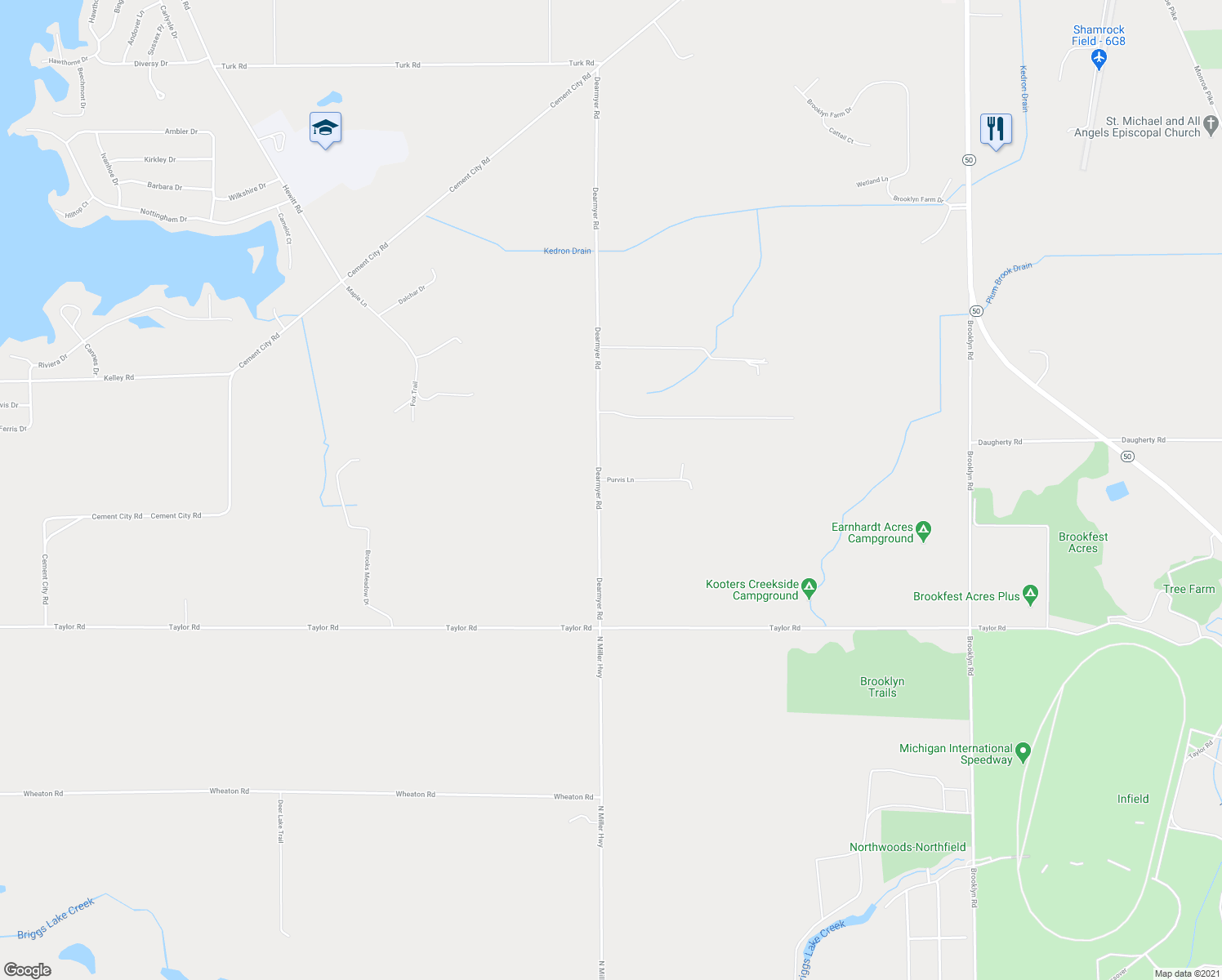 map of restaurants, bars, coffee shops, grocery stores, and more near 12655 Dearmyer Road in Brooklyn