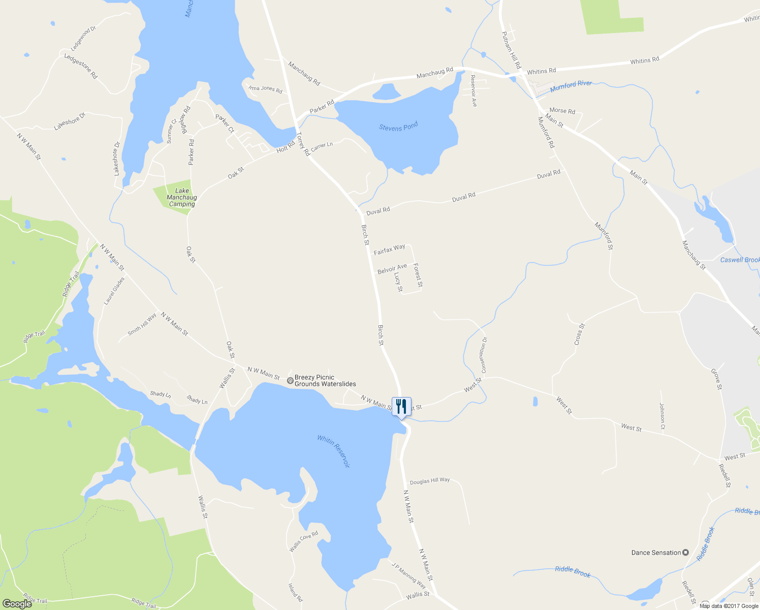 map of restaurants, bars, coffee shops, grocery stores, and more near 49 Birch Street in Douglas