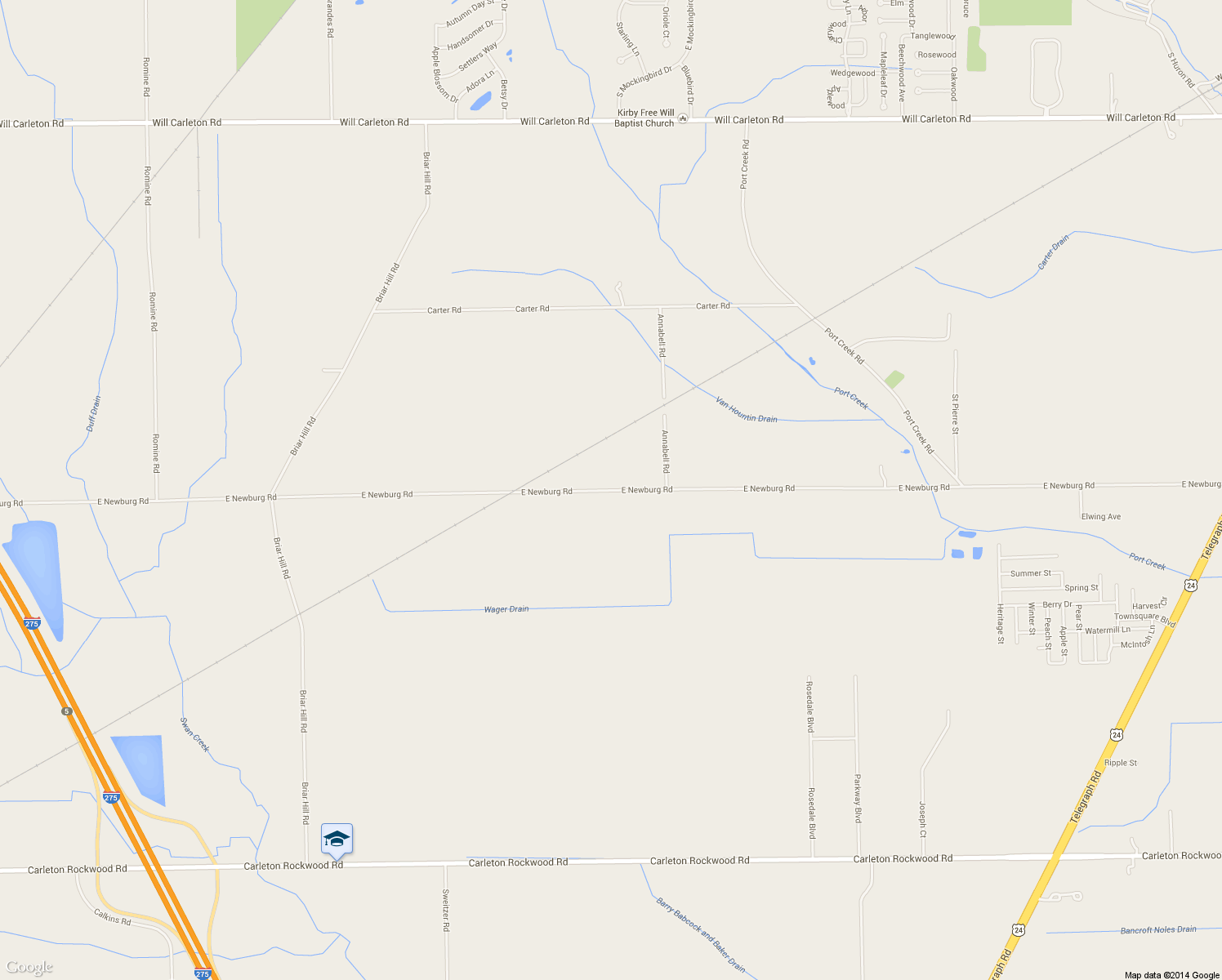 map of restaurants, bars, coffee shops, grocery stores, and more near 2255 East Newburg Road in Carleton