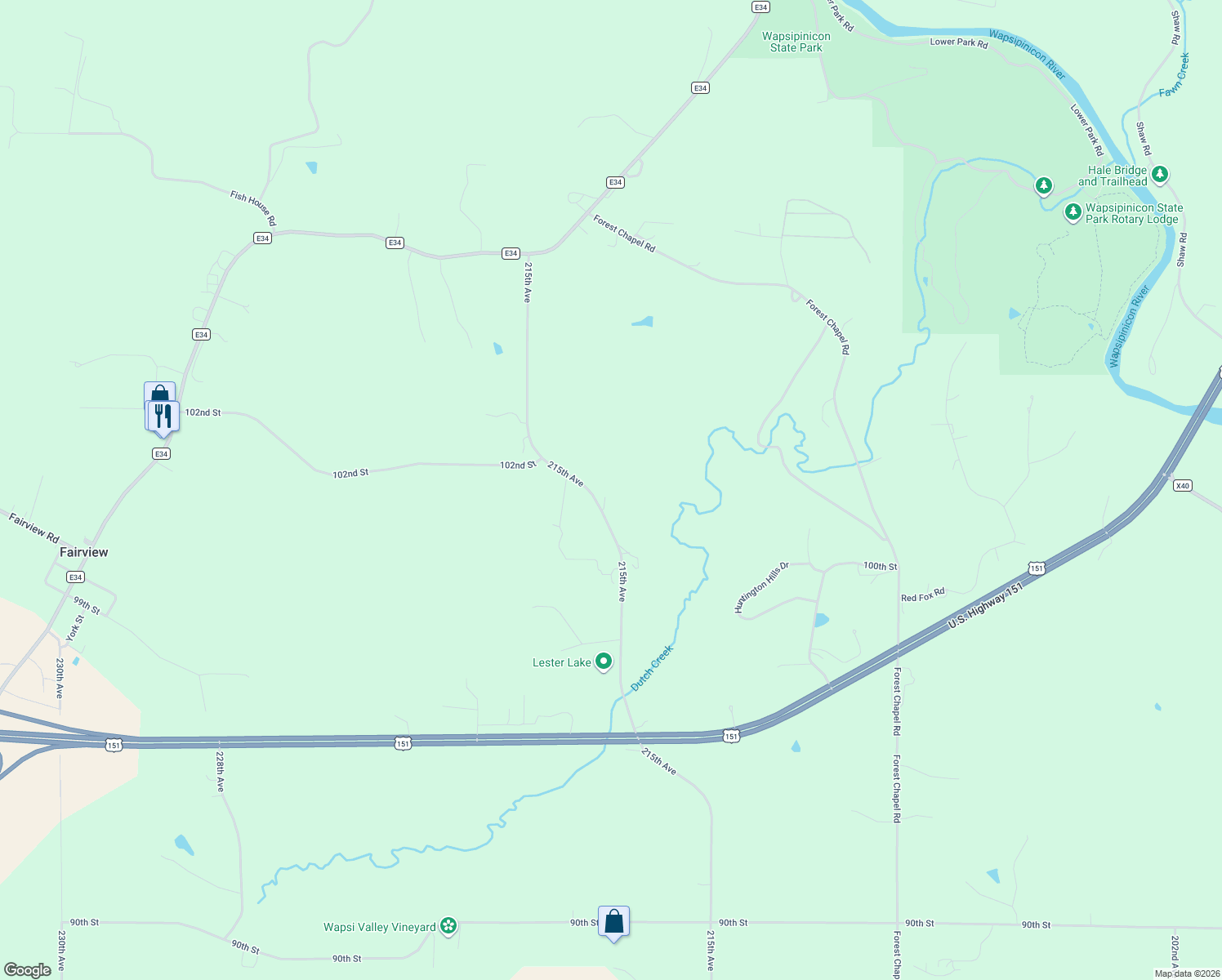 map of restaurants, bars, coffee shops, grocery stores, and more near 10108 215th Avenue in Anamosa