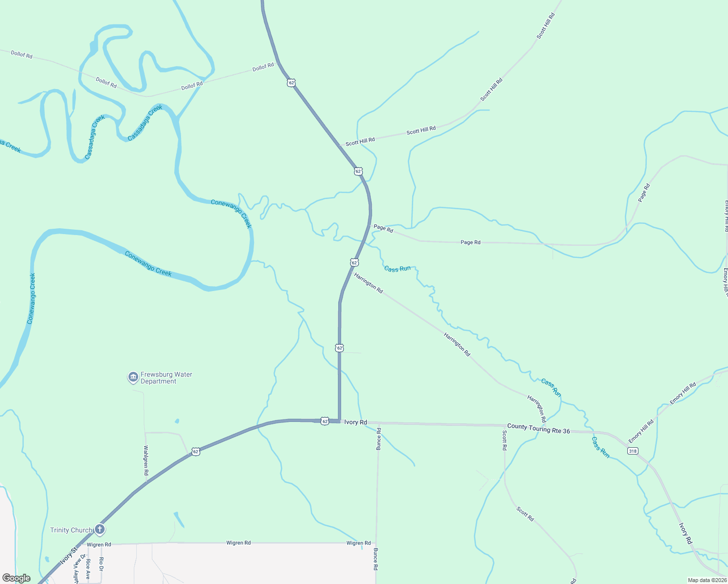 map of restaurants, bars, coffee shops, grocery stores, and more near 923 Harrington Road in Frewsburg