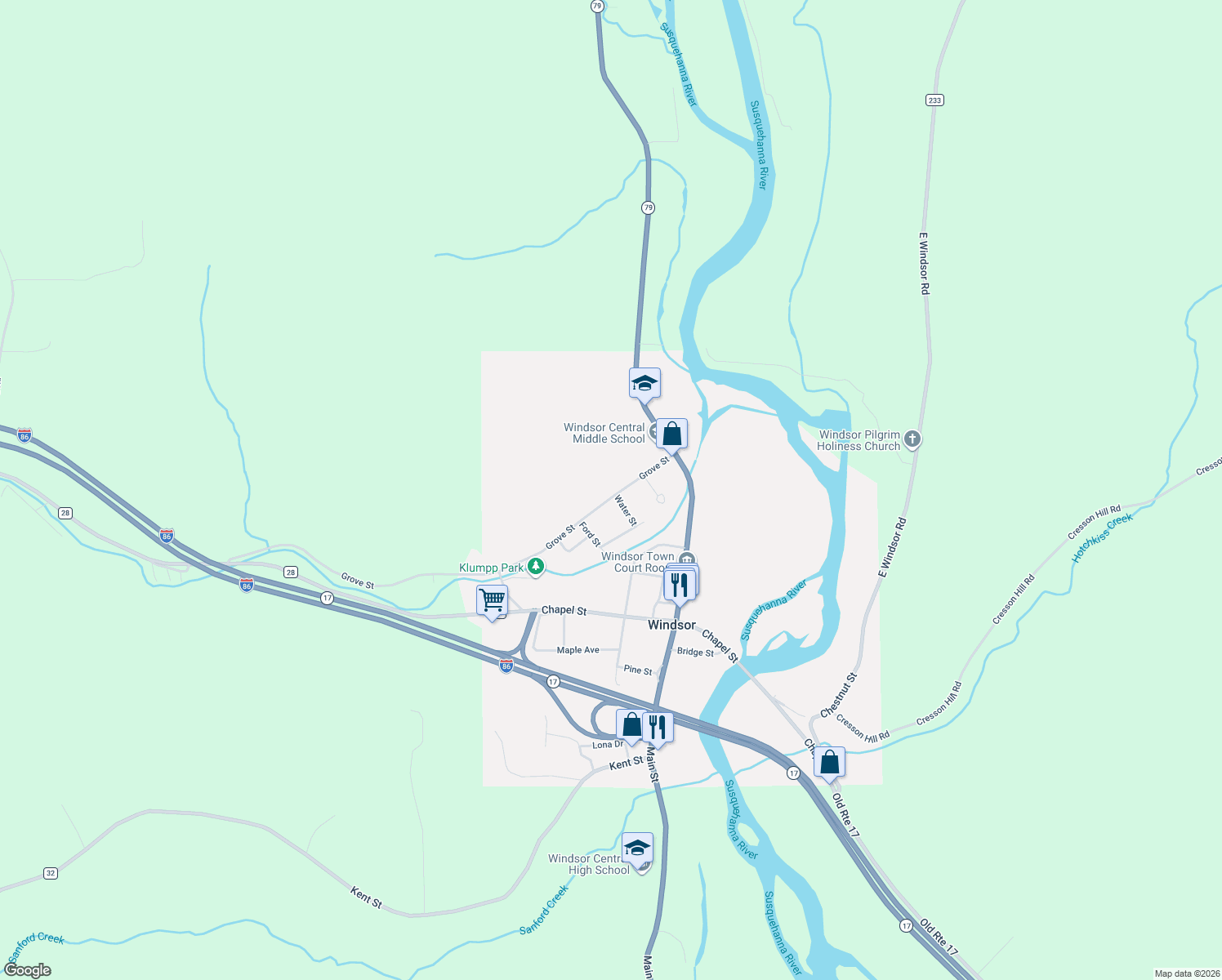 map of restaurants, bars, coffee shops, grocery stores, and more near 20 Grove St in Windsor