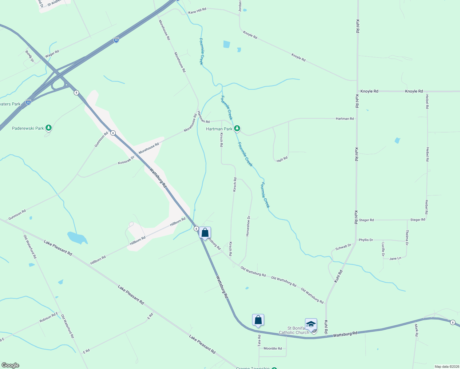 map of restaurants, bars, coffee shops, grocery stores, and more near 8722 Kirsch Rd in Erie