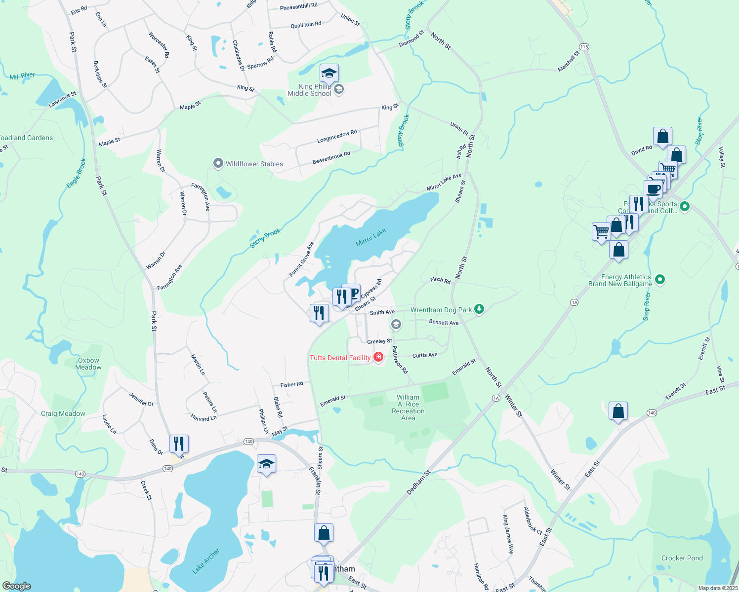map of restaurants, bars, coffee shops, grocery stores, and more near 48 Cypress Road in Medfield