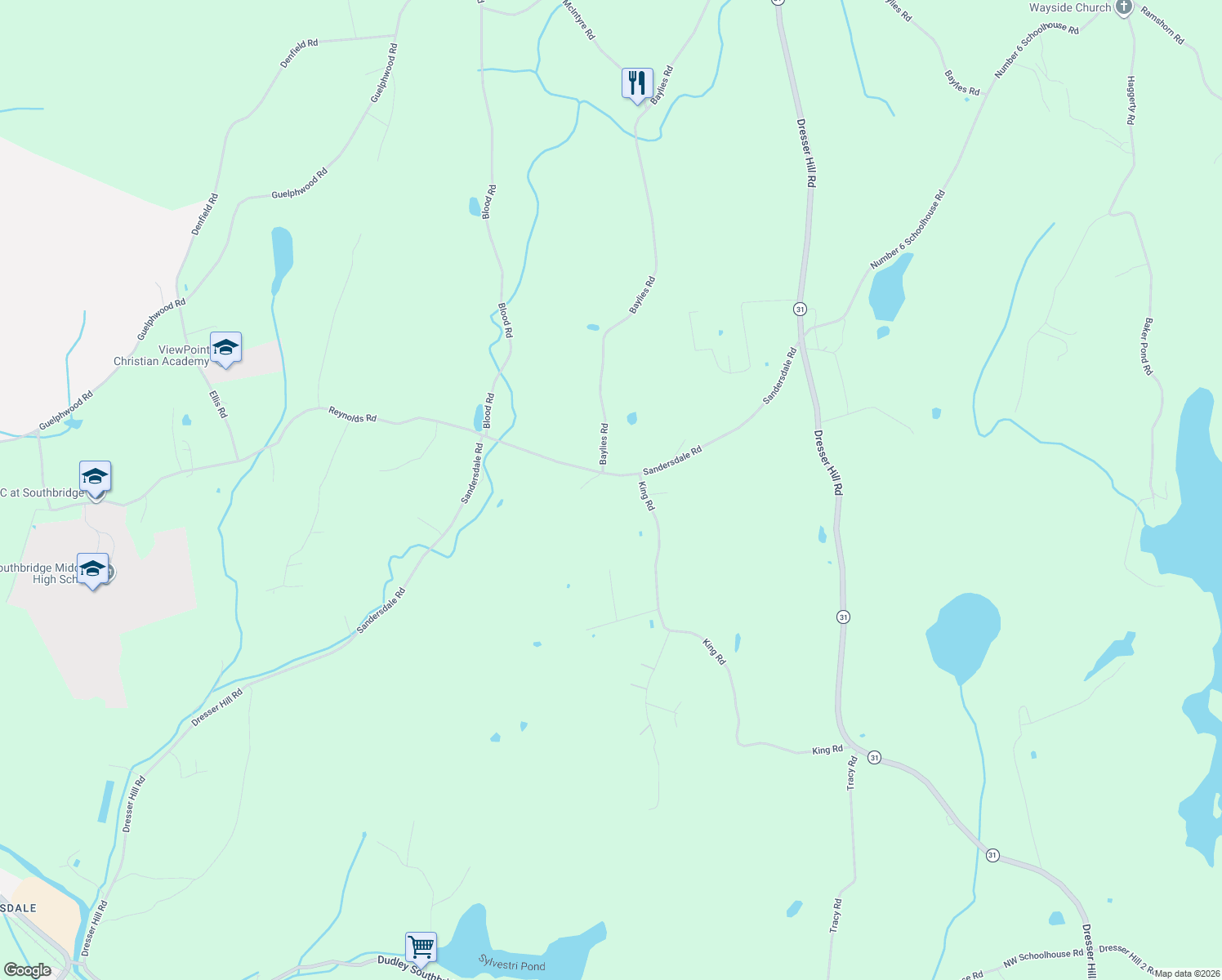 map of restaurants, bars, coffee shops, grocery stores, and more near 67 Sandersdale Road in Charlton