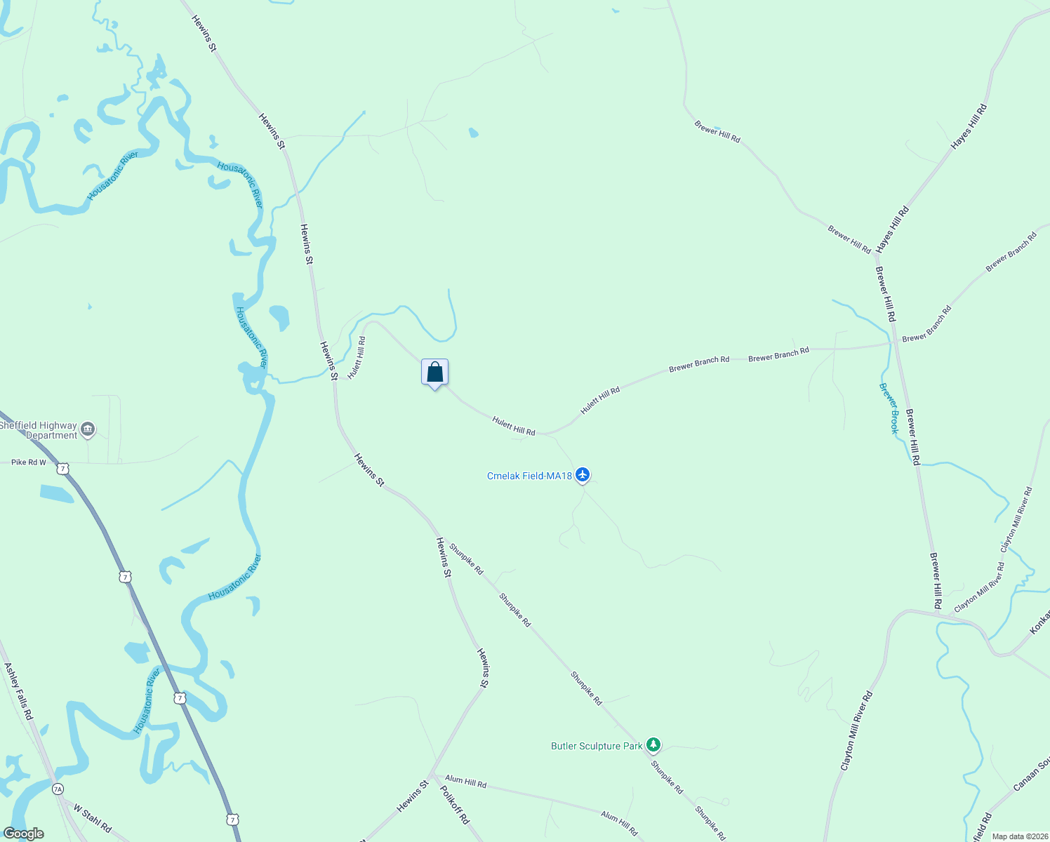 map of restaurants, bars, coffee shops, grocery stores, and more near 401 Hulett Hill Rd in Sheffield