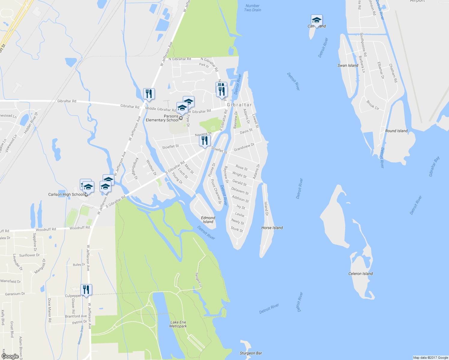 map of restaurants, bars, coffee shops, grocery stores, and more near 30450 Bayview Drive in Rockwood