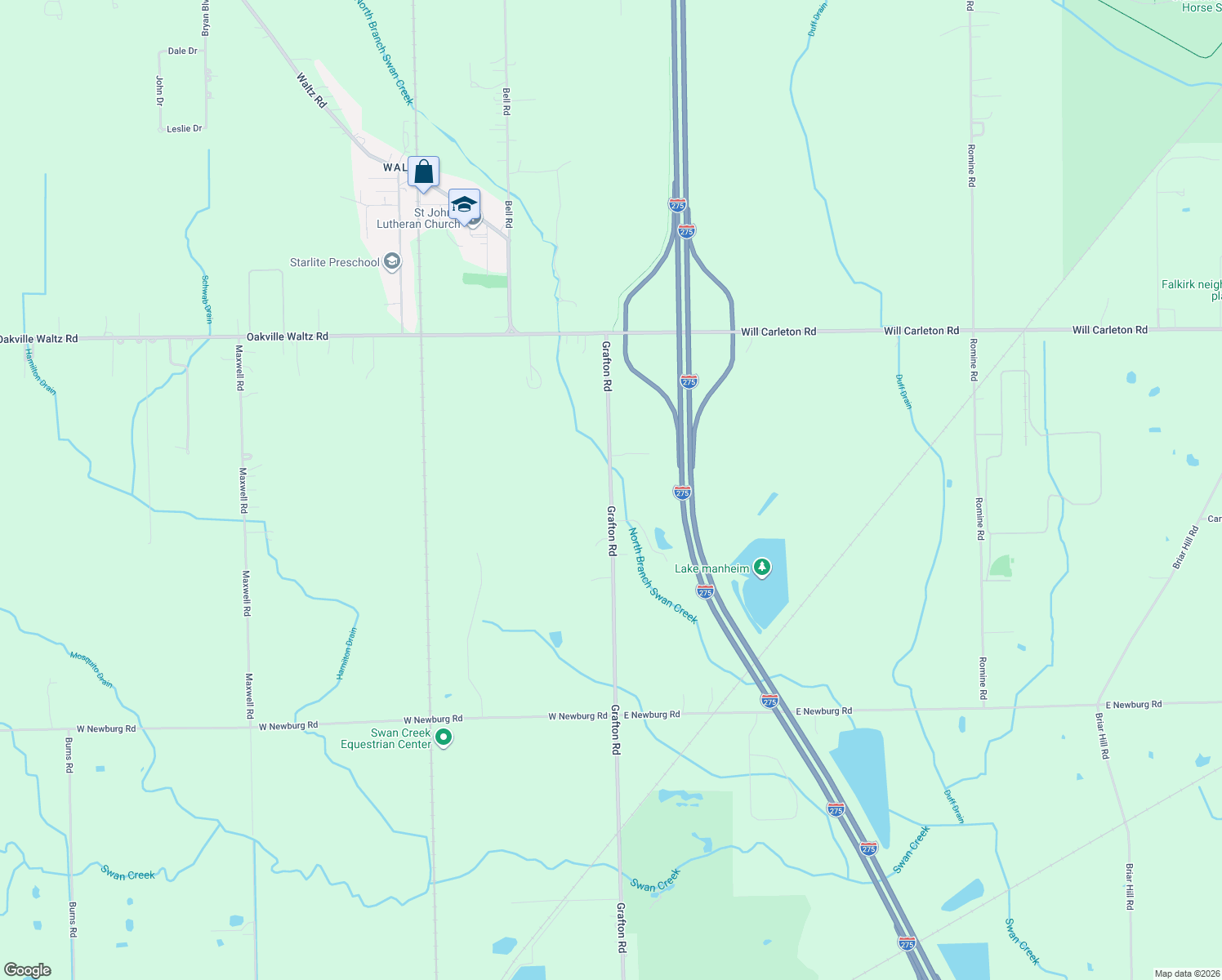 map of restaurants, bars, coffee shops, grocery stores, and more near 14572 Grafton Road in Carleton