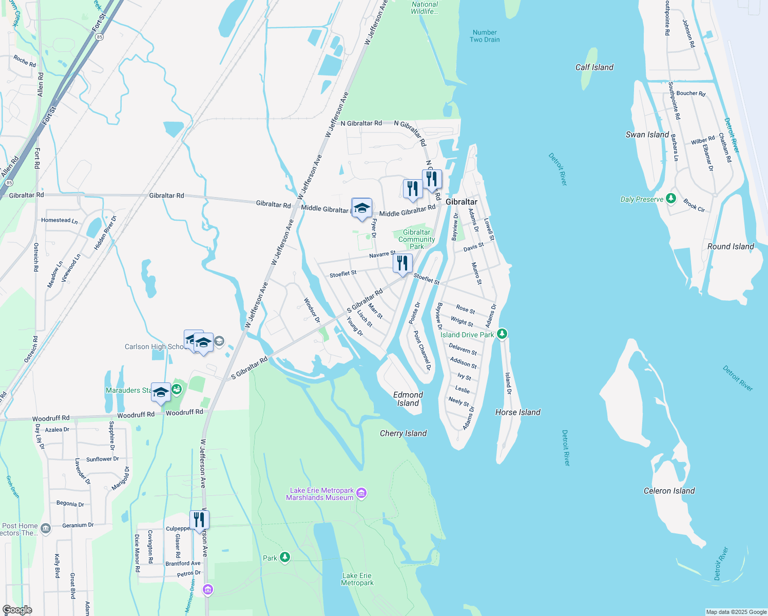 map of restaurants, bars, coffee shops, grocery stores, and more near 30210 White Street in Rockwood