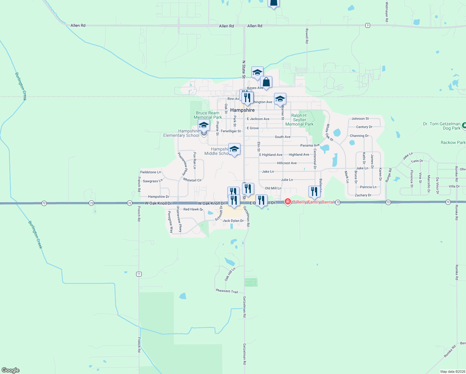 map of restaurants, bars, coffee shops, grocery stores, and more near 140 Duchess Lane in Hampshire